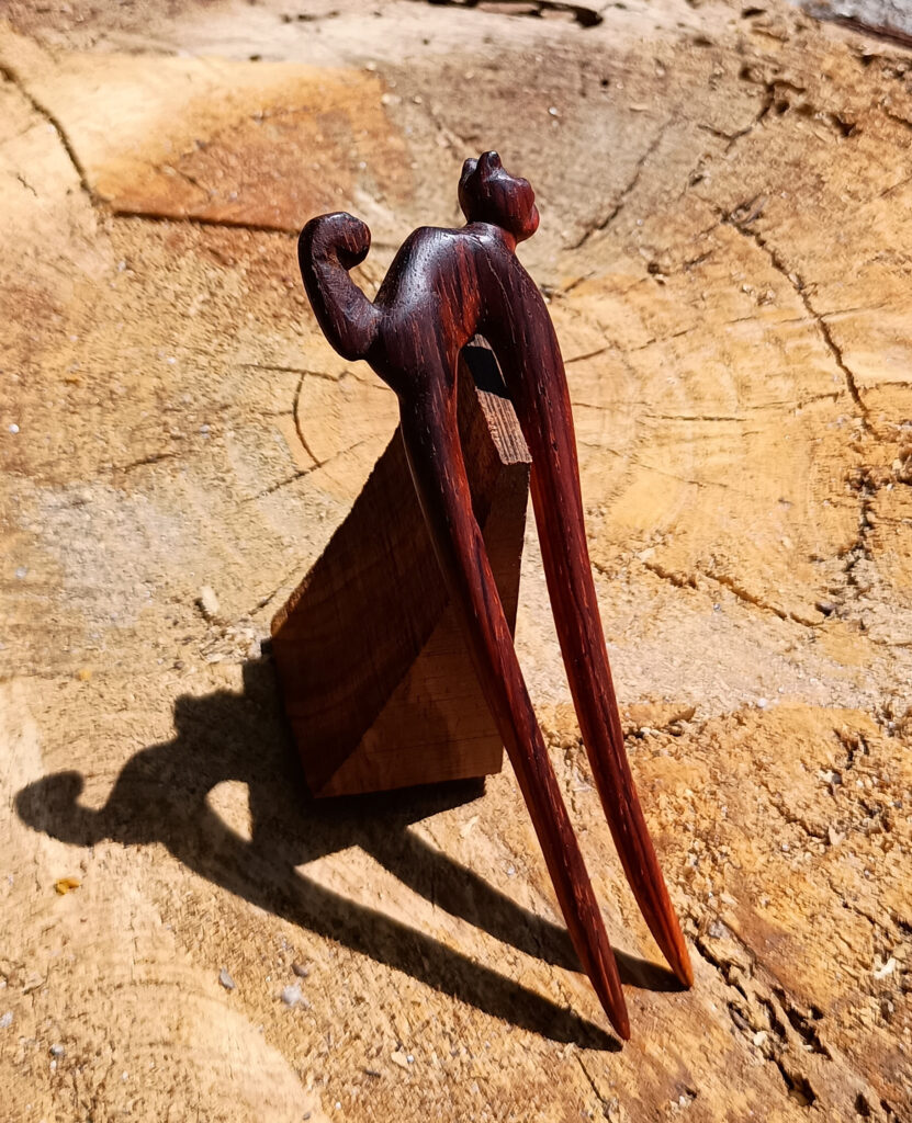 cocobolo cat hairpin, rear view - made 04-17-2025