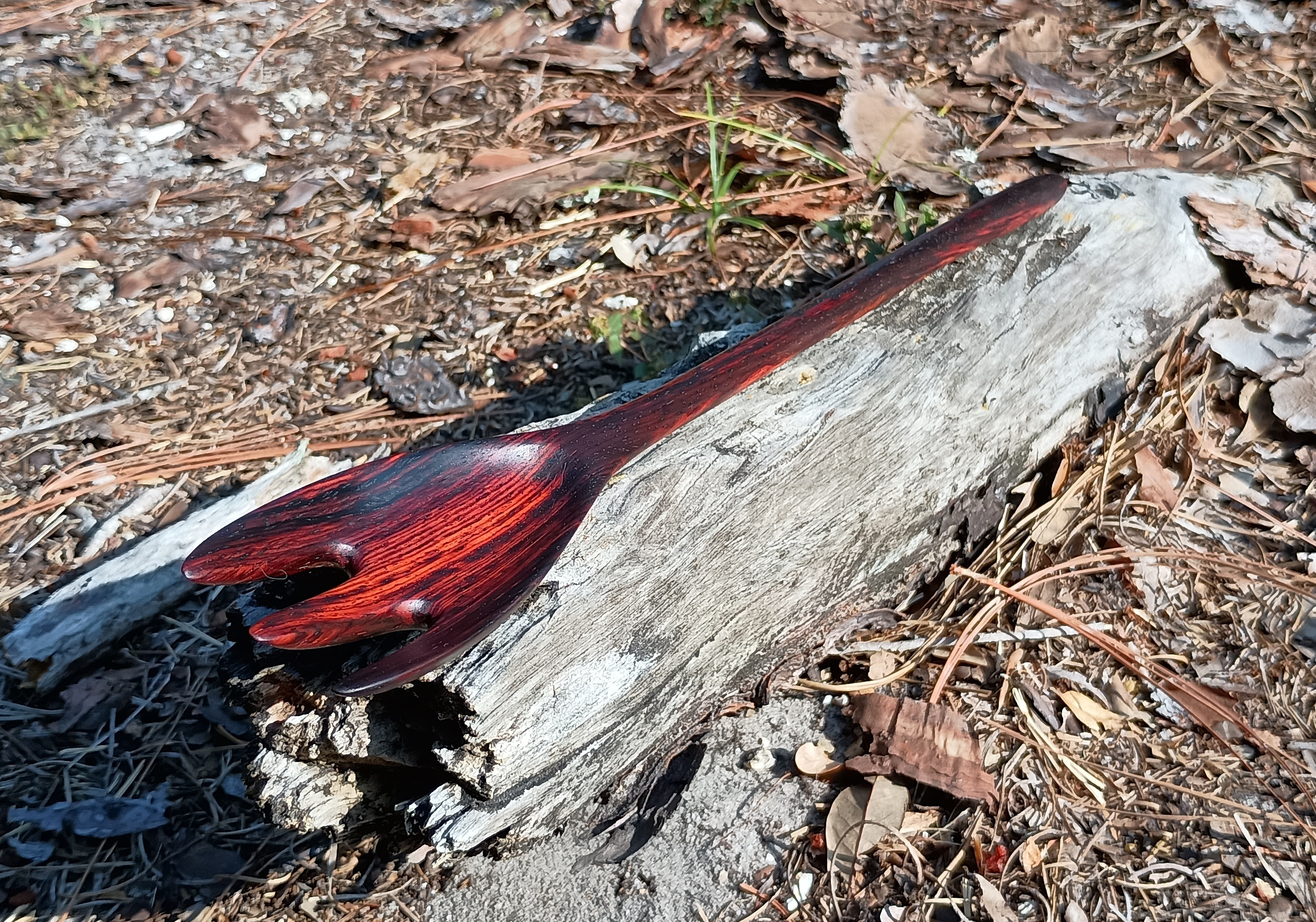 15 inch wooden fork made from cocobolo. Side/front view - 05-08-2025