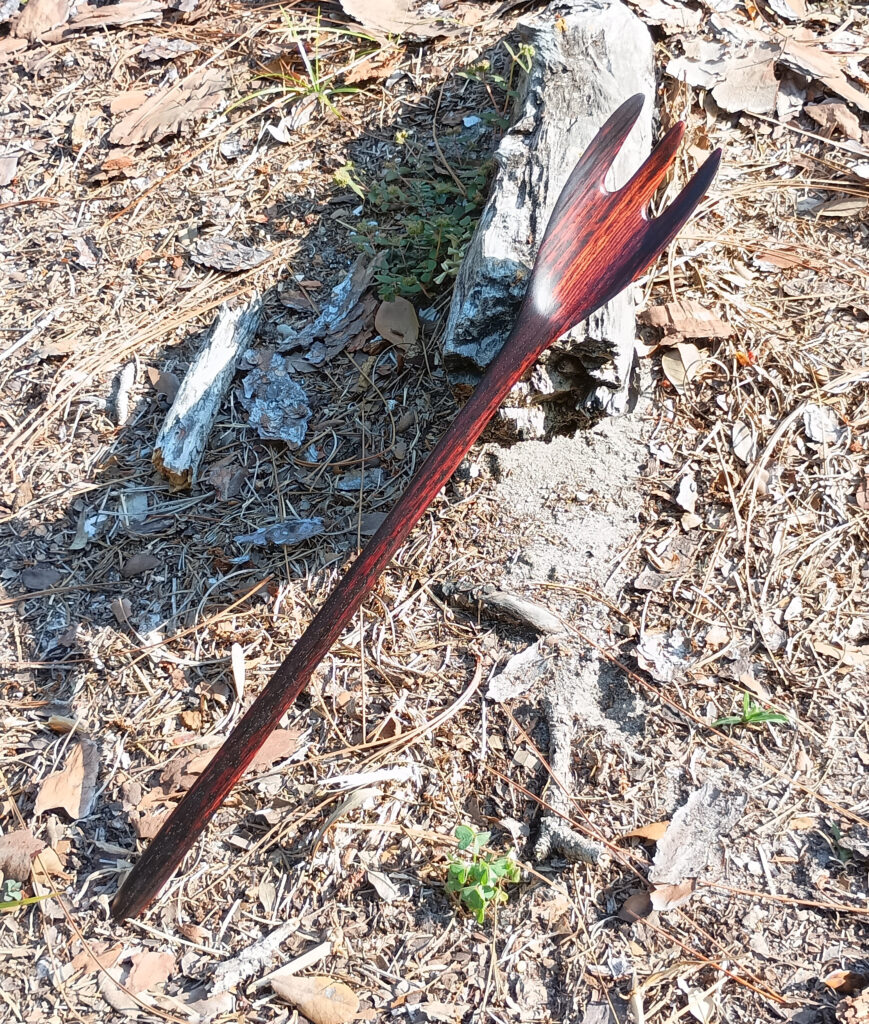 15 inch wooden fork made from cocobolo. top/flat view - 05-08-2025