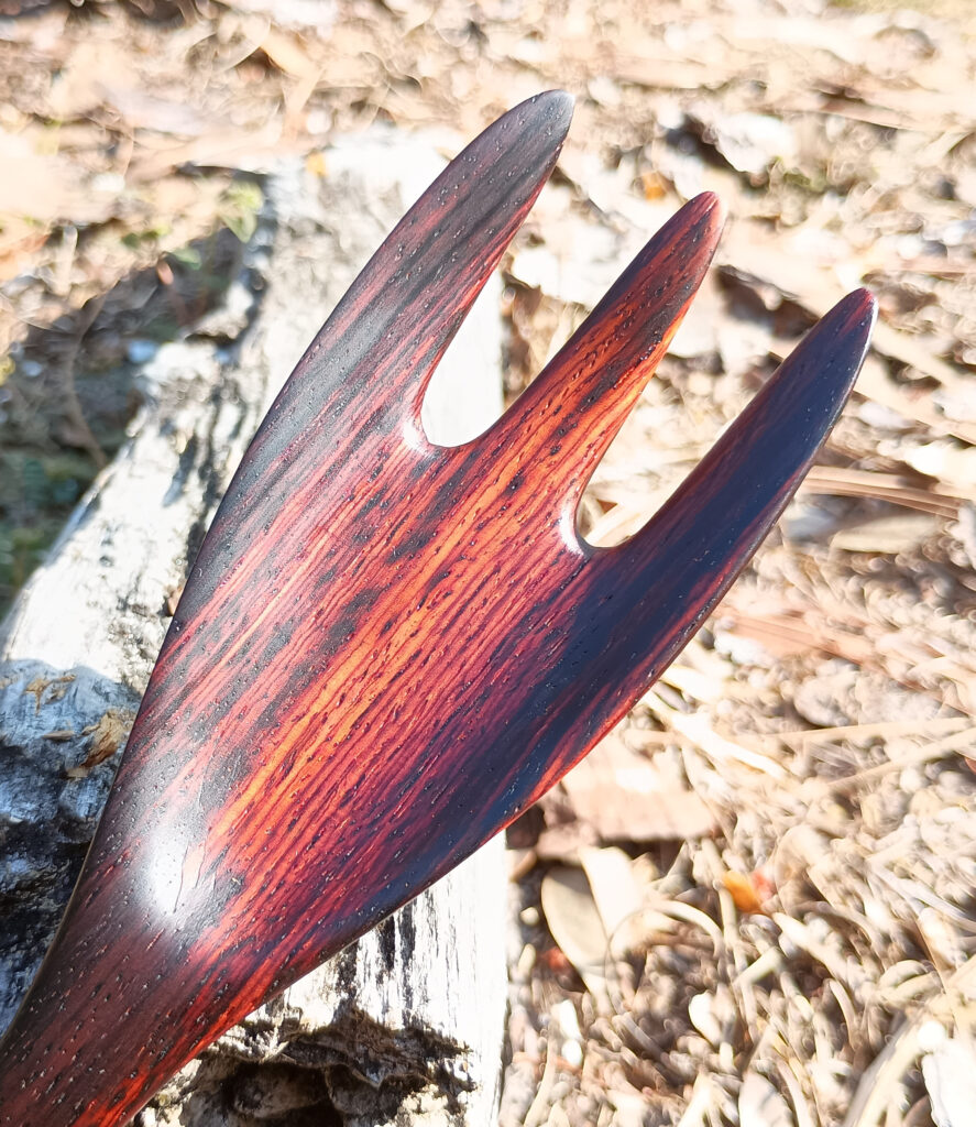15 inch wooden fork made from cocobolo. close/bowl view - 05-08-2025
