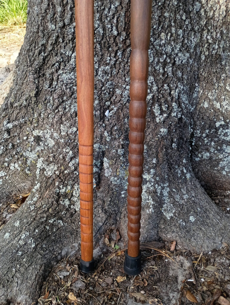 Cumaru and ipe self-defense canes. Here the knurling for the grips area is shown.