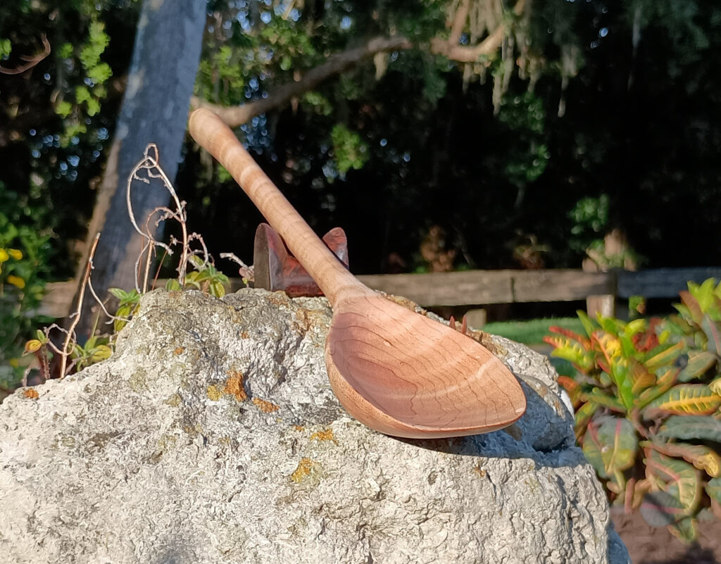 Handmade instrument-grade maple spoon, front view - made on 04-25-2025,