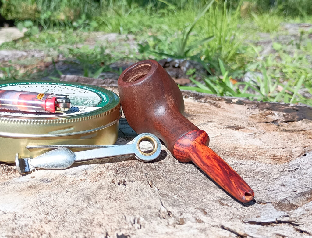 Handmade walnut pipe with cocobolo mouthpiece (front view) - third attempt - 08-13-2025 Sarasota
