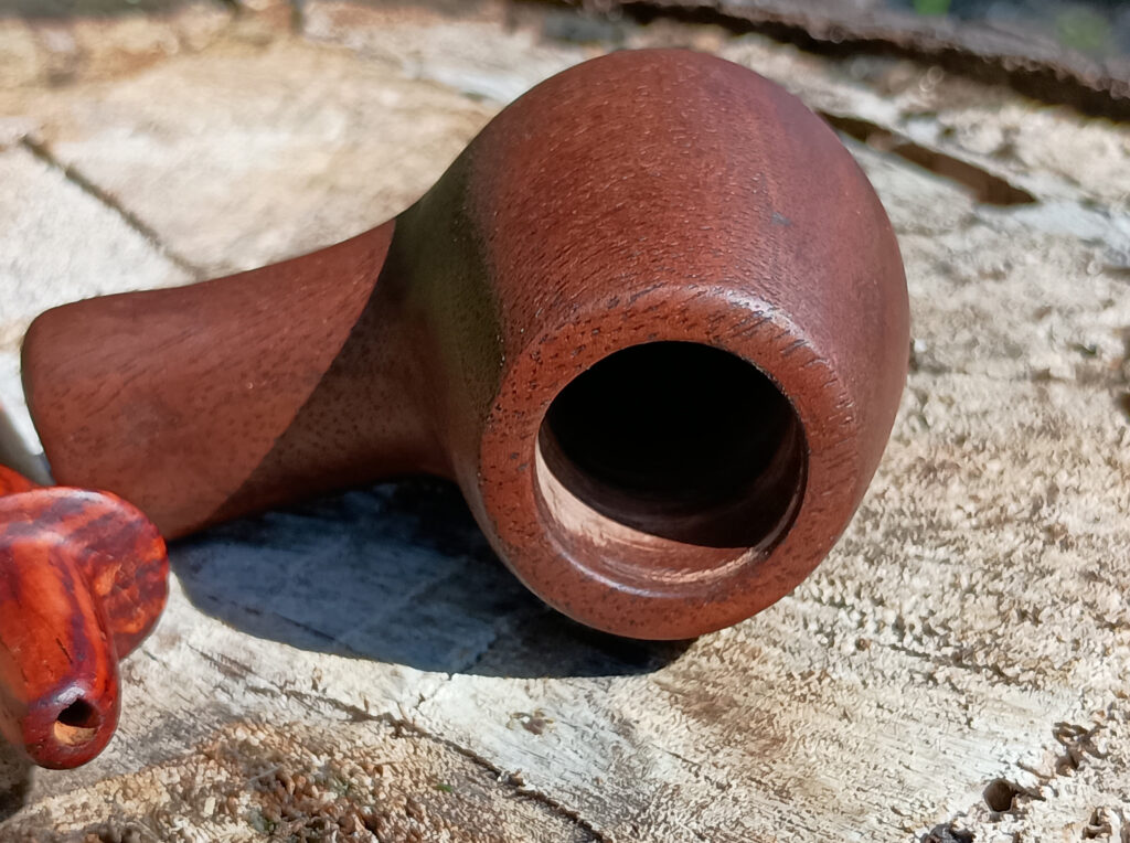 Handmade walnut pipe with cocobolo mouthpiece, bowl view - 08-13-2025 Sarasota